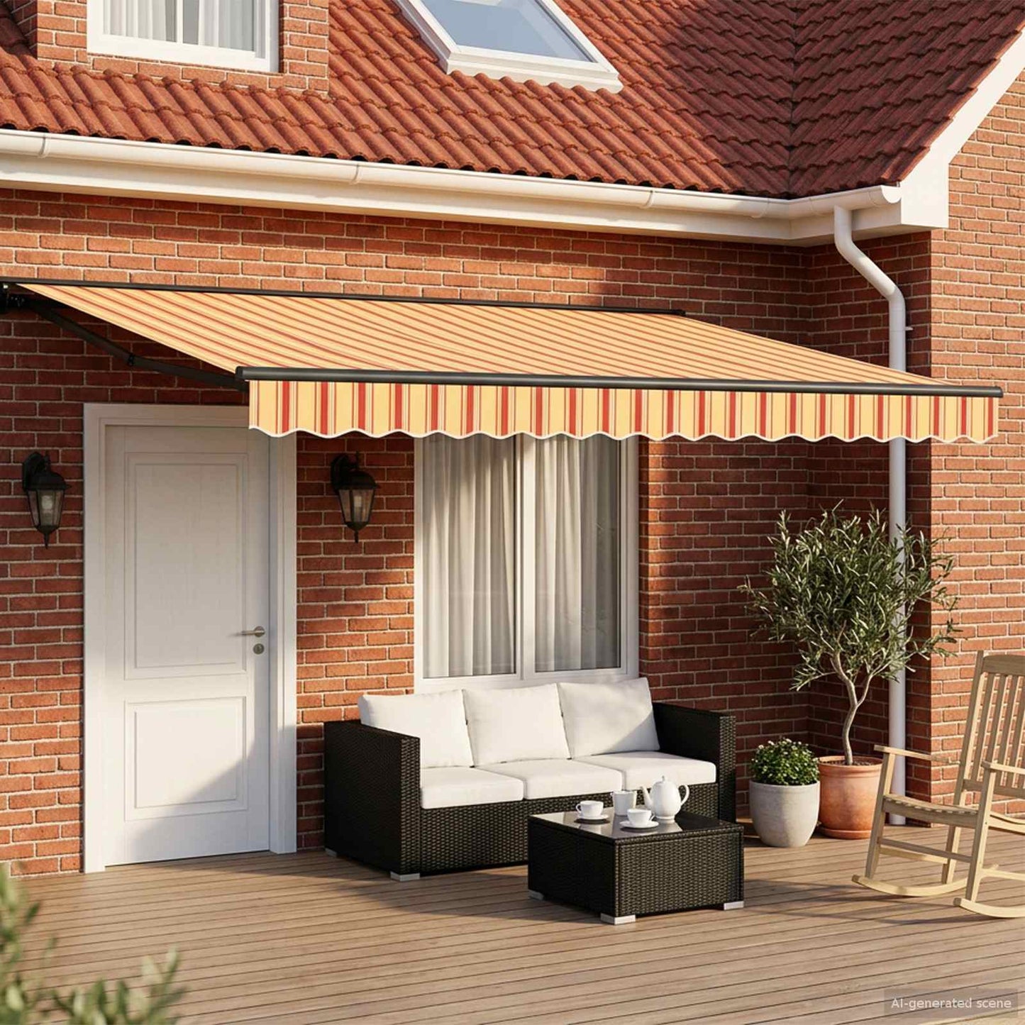 Uitschuifbare Luifel En Geel, Oranje En Wit (Anthraciet Frame)