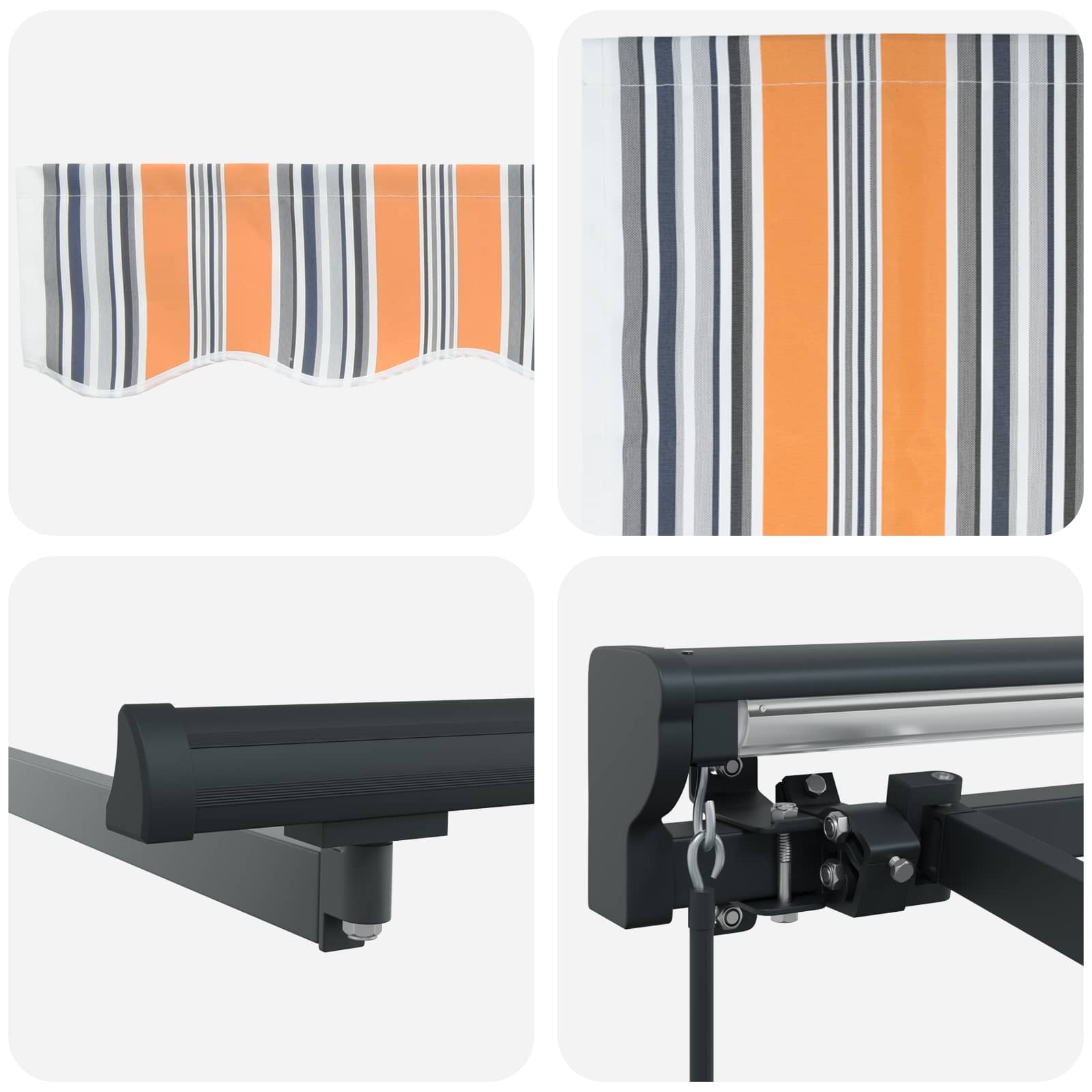 Uitschuifbare Luifel Oranje, Grijs, Blauw, Wit Oranje, Grijs, Blauw, Wit (Anthraciet Frame)