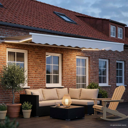 Handmatige Luifelhouder Met Led's Wit 3 X 2 M Groen En Wit (Anthraciet Frame)
