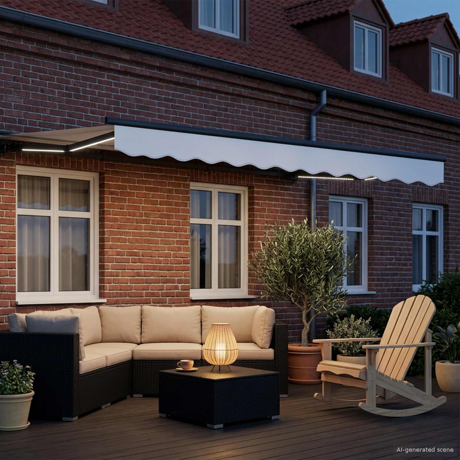 Handmatige Luifelhouder Met Led's 3 X 2 M Groen En Wit (Anthraciet Frame)
