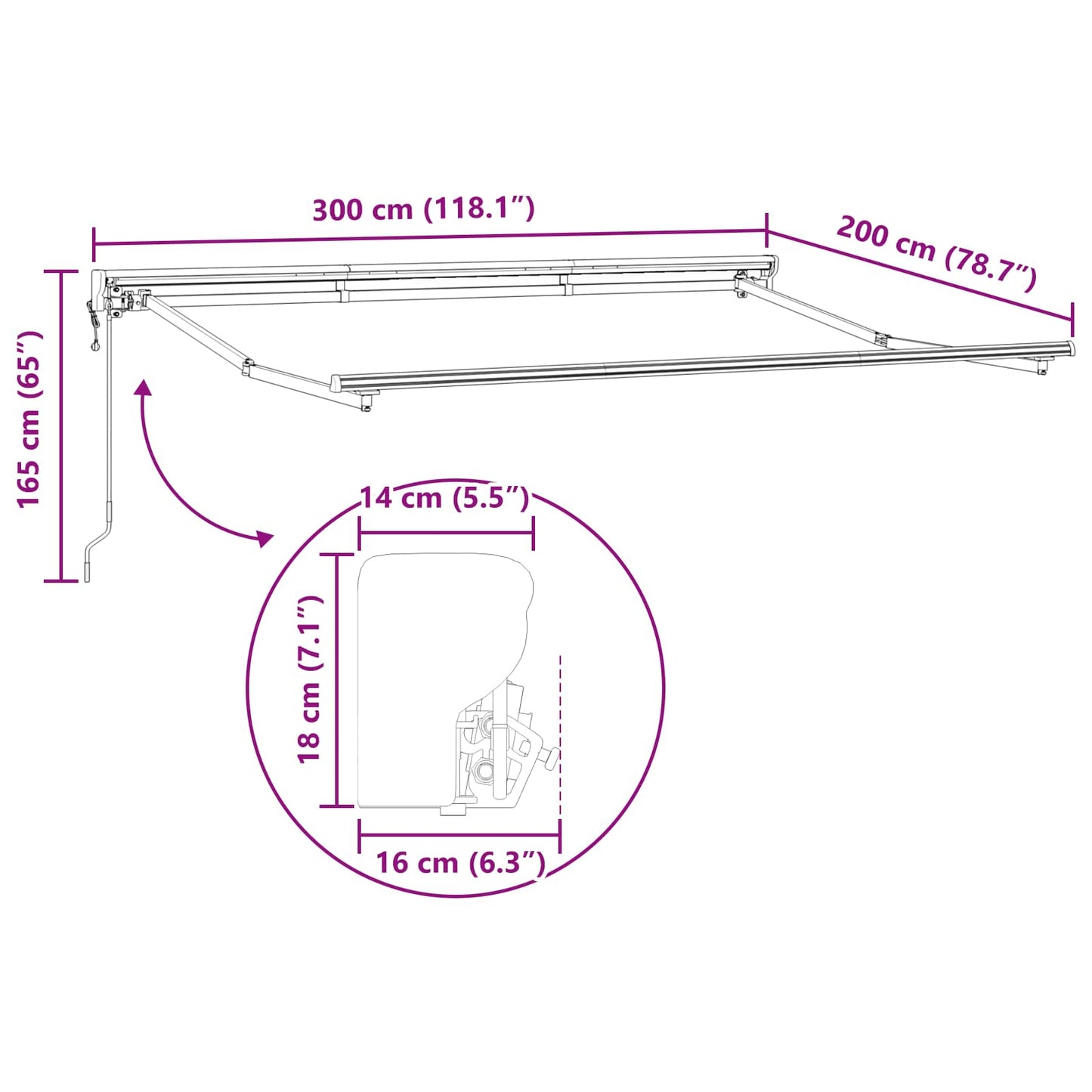 Elektrisch Uittrekbaar Zonnescherm Wit 3 X 2 M Beige (Anthraciet Frame)