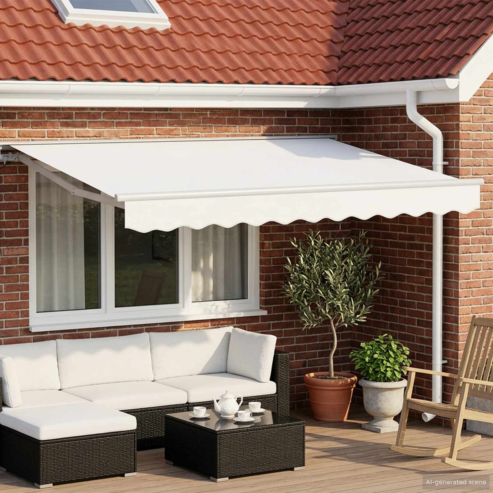 Elektrisch Uittrekbaar Zonnescherm Wit 3 X 2 M Groen En Wit (Anthraciet Frame)