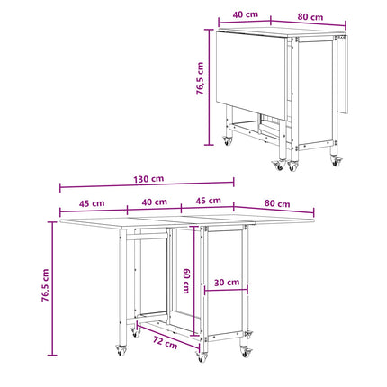 Opvouwbare Eettafel Met Wielen 130 X 80 X 76,5 Cm Bewerkt Hout