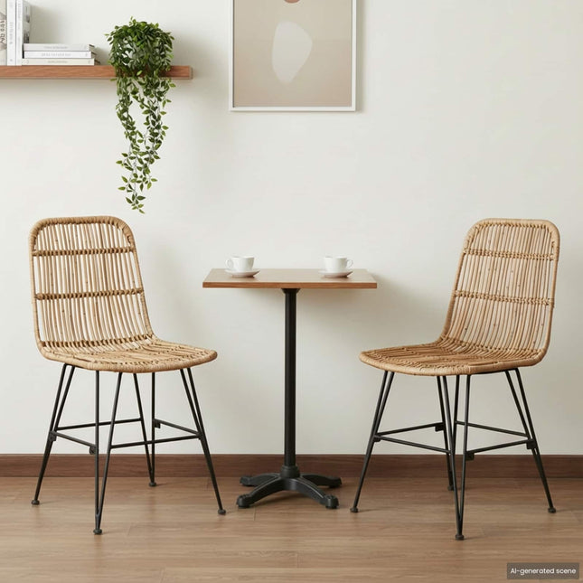 Eetkamerstoel 2 Pcs 41 X 55 X 85 Cm Rattan En Staal