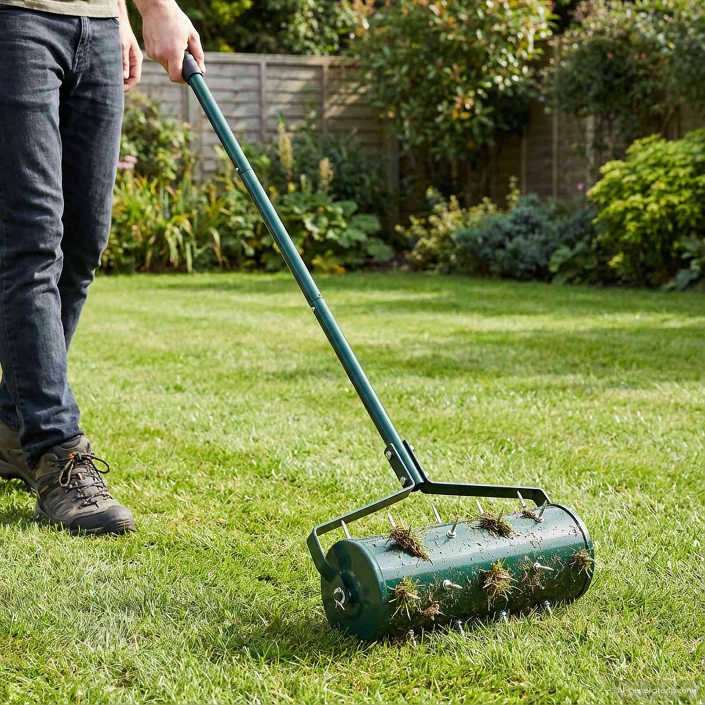 Lawn Roller Pull Met Aerator Klemmen Groen 127,5 X 44 Cm Staal