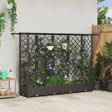 Verhoogd Bed Met Trellis En Dak 124 X 40 X 123 Cm Pp Bruin