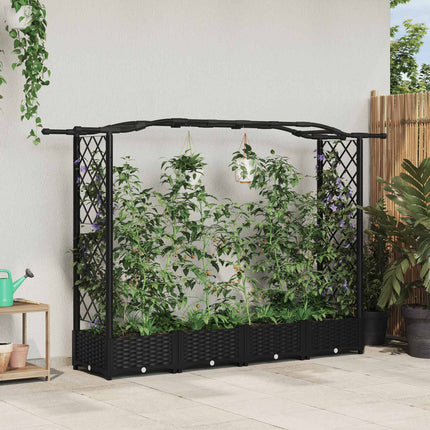 Verhoogd Bed Met Trellis En Dak 124 X 40 X 123 Cm Pp Zwart