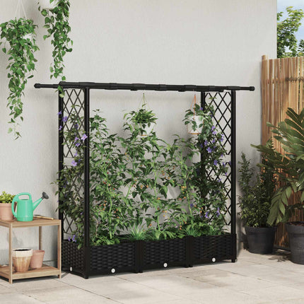 Verhoogd Bed Met Trellis En Dak 124 X 40 X 123 Cm Pp Zwart