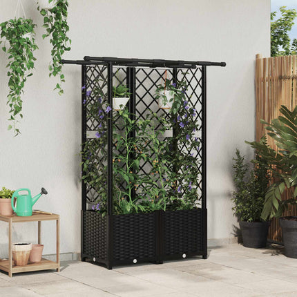 Verhoogd Bed Met Trellis En Dak 124 X 40 X 123 Cm Pp Zwart