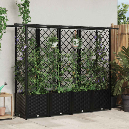 Verhoogd Bed Met Trellis En Dak 124 X 40 X 123 Cm Pp Zwart