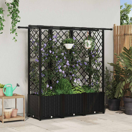 Verhoogd Bed Met Trellis En Dak 124 X 40 X 123 Cm Pp Zwart