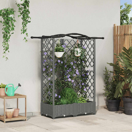Verhoogd Bed Met Trellis En Dak 163 X 40 X 123 Cm Pp Lichtgrijs