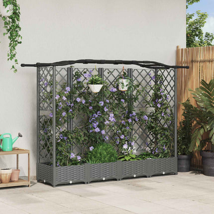 Verhoogd Bed Met Trellis En Dak 163 X 40 X 123 Cm Pp Lichtgrijs