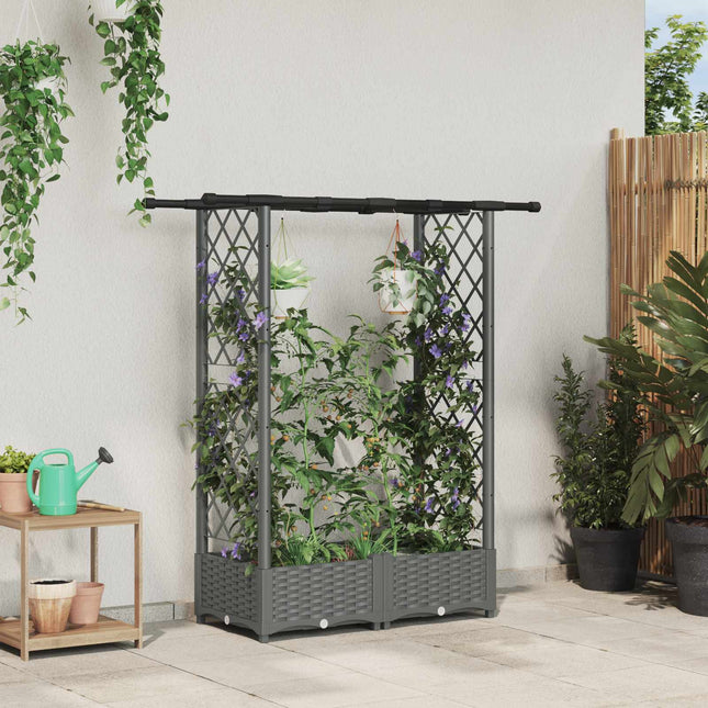 Verhoogd Bed Met Trellis En Dak 163 X 40 X 123 Cm Pp Lichtgrijs