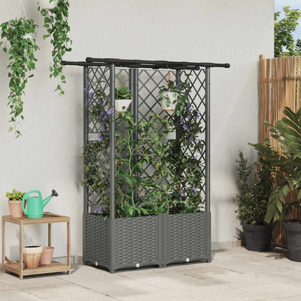 Verhoogd Bed Met Trellis En Dak 163 X 40 X 123 Cm Pp Lichtgrijs