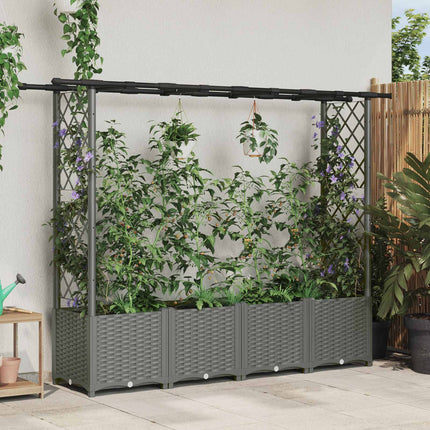 Verhoogd Bed Met Trellis En Dak 163 X 40 X 123 Cm Pp Lichtgrijs