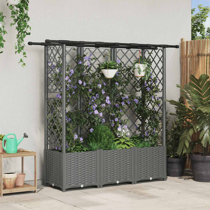 Verhoogd Bed Met Trellis En Dak 163 X 40 X 123 Cm Pp Lichtgrijs