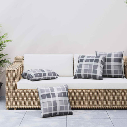 Buiten Kussen Geruit 4 Pcs Grijs Ruit Stof