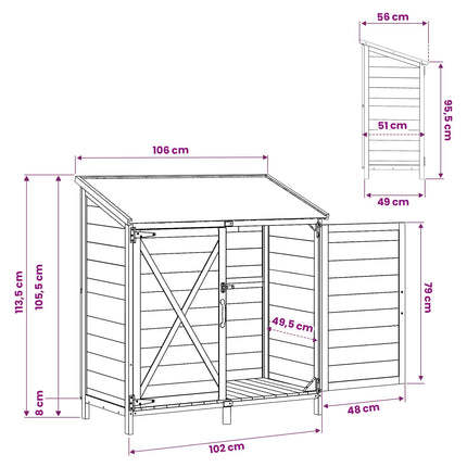 Tuinschuur 106 X 56 X 113,5 Cm Massief Vurenhout