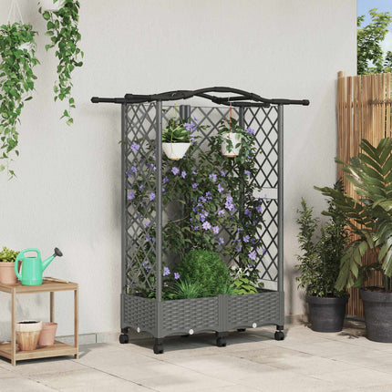 Verhoogd Bed Met Trellis En Dak 163 X 40 X 123 Cm Pp Lichtgrijs