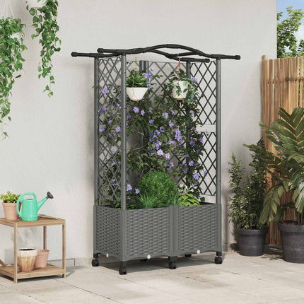 Verhoogd Bed Met Trellis En Dak 163 X 40 X 123 Cm Pp Lichtgrijs