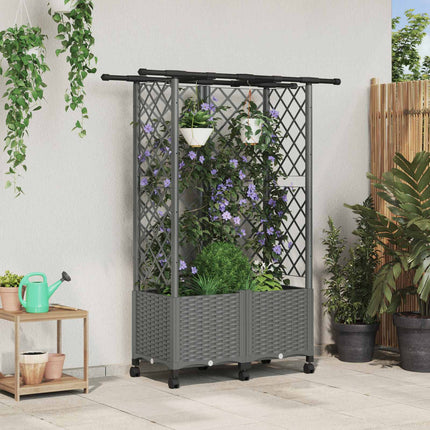 Verhoogd Bed Met Trellis En Dak 163 X 40 X 123 Cm Pp Lichtgrijs