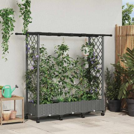 Verhoogd Bed Met Trellis En Dak 163 X 40 X 123 Cm Pp Lichtgrijs
