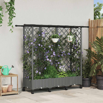Verhoogd Bed Met Trellis En Dak 163 X 40 X 123 Cm Pp Lichtgrijs