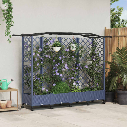 Verhoogd Bed Met Trellis En Dak 124 X 40 X 123 Cm Pp Grijs