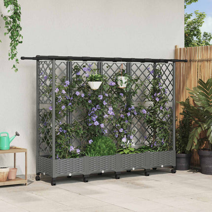 Verhoogd Bed Met Trellis En Dak 163 X 40 X 123 Cm Pp Lichtgrijs