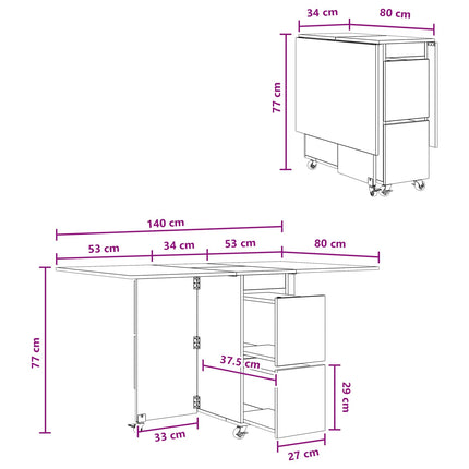 Eettafel 2 Pcs 140 X 80 X 77 Cm Bewerkt Hout Rechthoekig