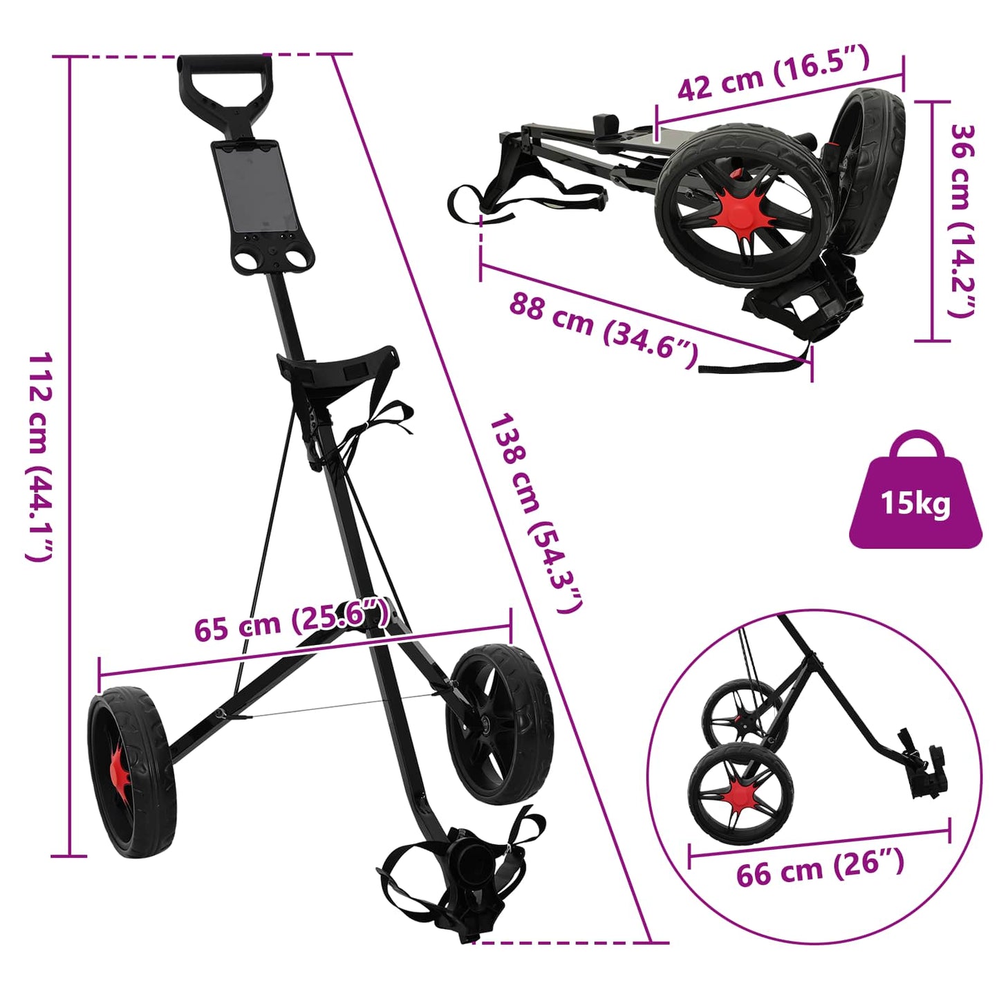 Golf Trolley Zwart 66 X 65 X 112 Cm Ijzer