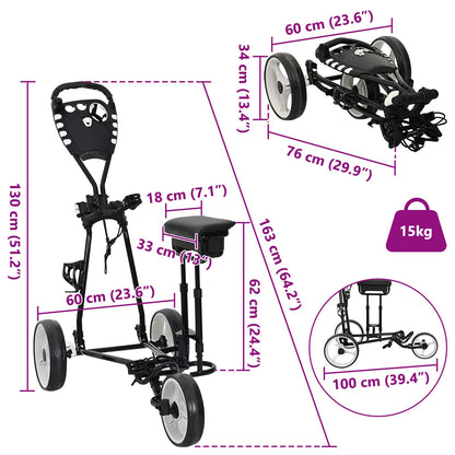 Golf Trolley Met Zitplaats Zwart En Wit 100 X 60 X 130 Cm Ijzer