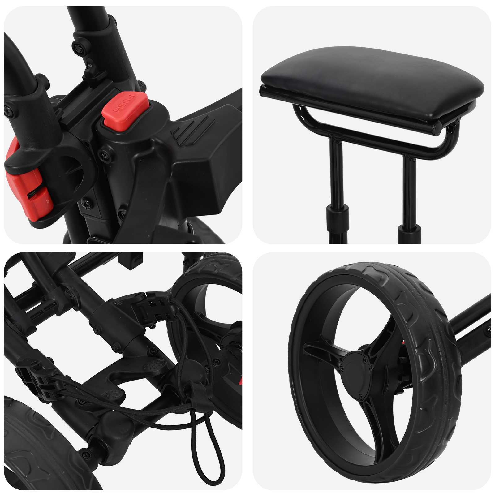 Golf Trolley Met Zitplaats Zwart Aluminium Opvouwbaar