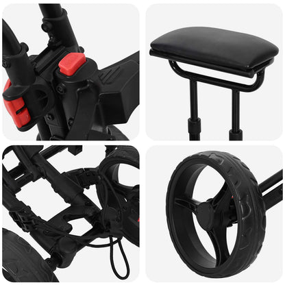 Golf Trolley Met Zitplaats Zwart Aluminium Opvouwbaar