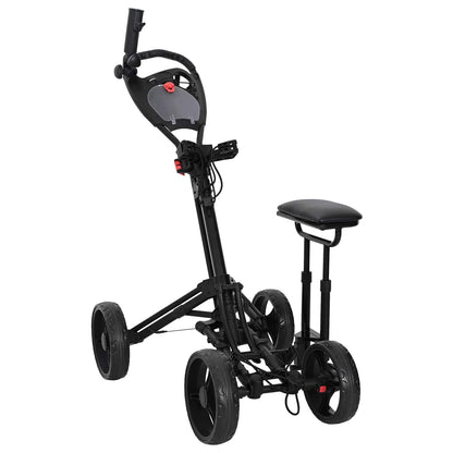 Golf Trolley Met Zitplaats Zwart Aluminium Opvouwbaar