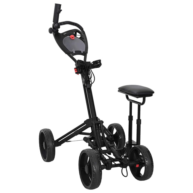 Golf Trolley Met Zitplaats Zwart Aluminium Opvouwbaar