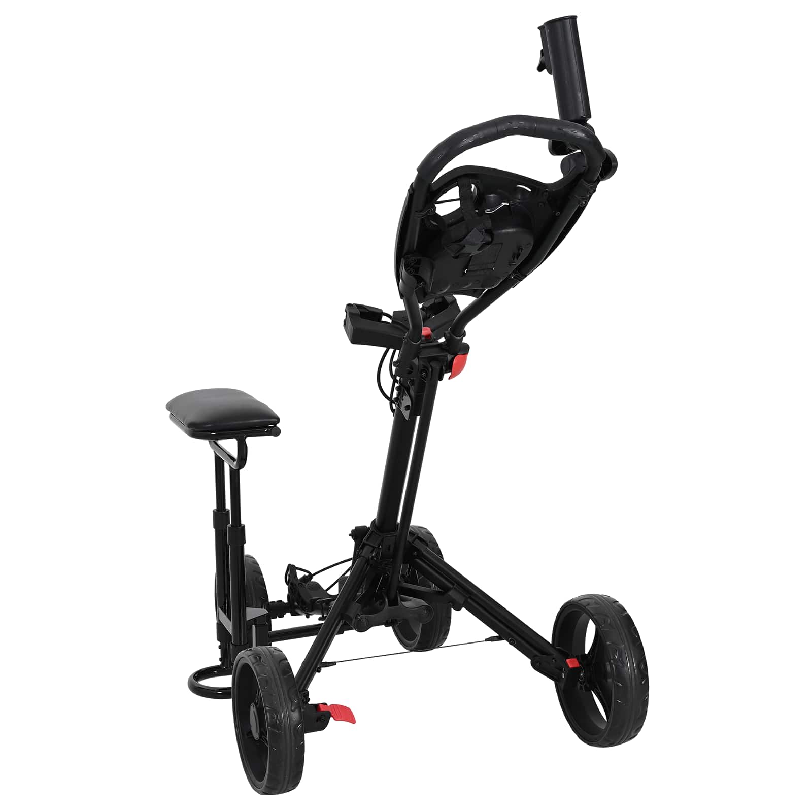Golf Trolley Met Zitplaats Zwart Aluminium Opvouwbaar