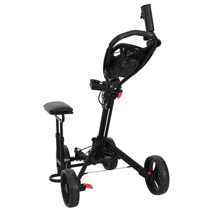 Golf Trolley Met Zitplaats Zwart Aluminium Opvouwbaar