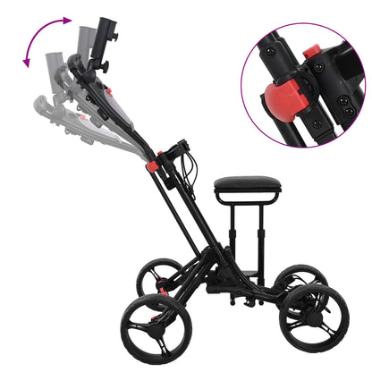 Golf Trolley Met Zitplaats Zwart Aluminium Opvouwbaar