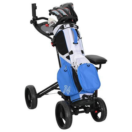 Golf Trolley Met Zitplaats Zwart Aluminium Opvouwbaar