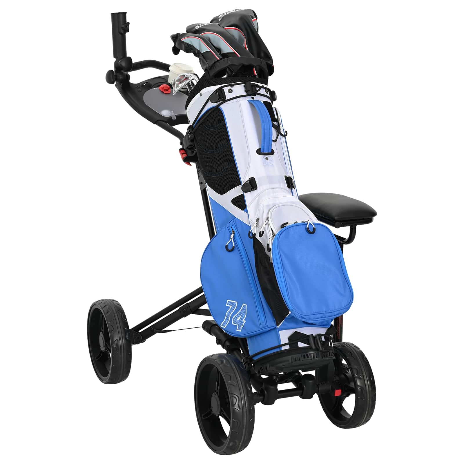 Golf Trolley Met Zitplaats Zwart Aluminium Opvouwbaar
