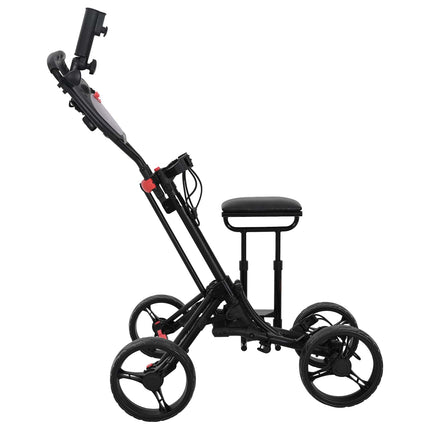 Golf Trolley Met Zitplaats Zwart Aluminium Opvouwbaar
