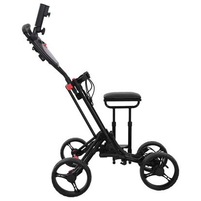 Golf Trolley Met Zitplaats Zwart Aluminium Opvouwbaar