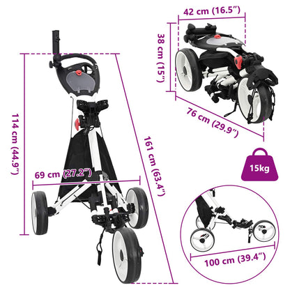 Golf Trolley Zwart En Wit 100 X 69 X 114 Cm Aluminium