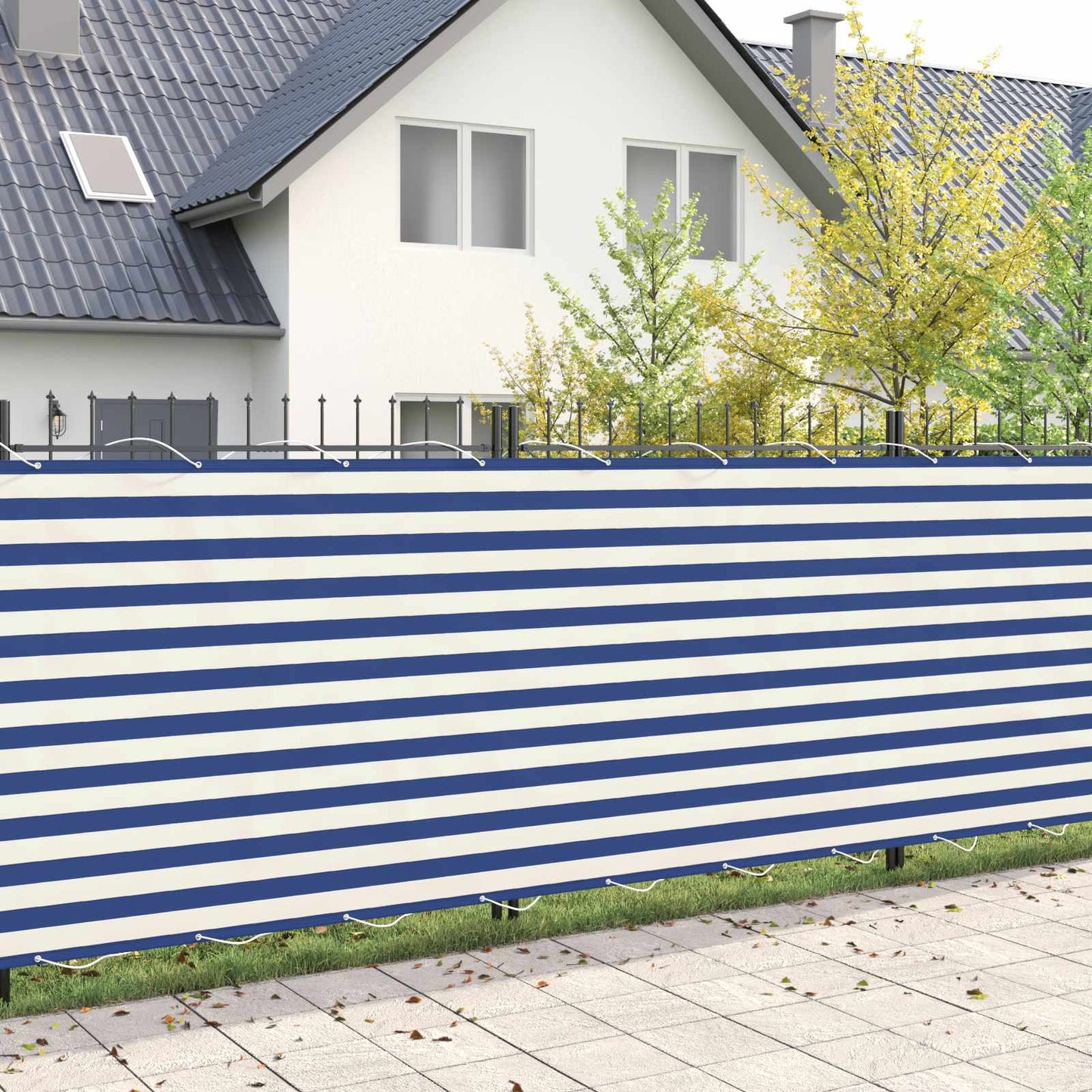 Balkon Privacy Scherm Stof Met Pu-Coating Blauw En Wit