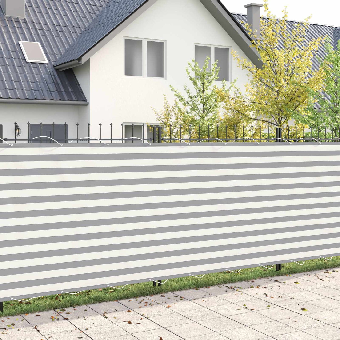 Balkon Privacy Scherm Stof Met Pu-Coating Lichtgrijs En Wit