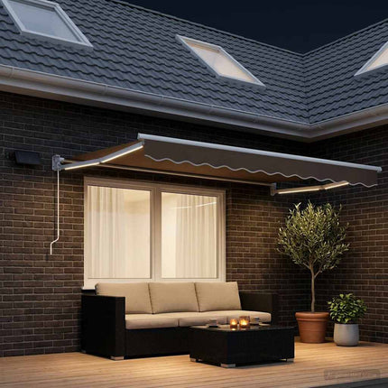 Handbediende Luifel Met Led's Blauw, Wit, Anthraciet Groen En Wit