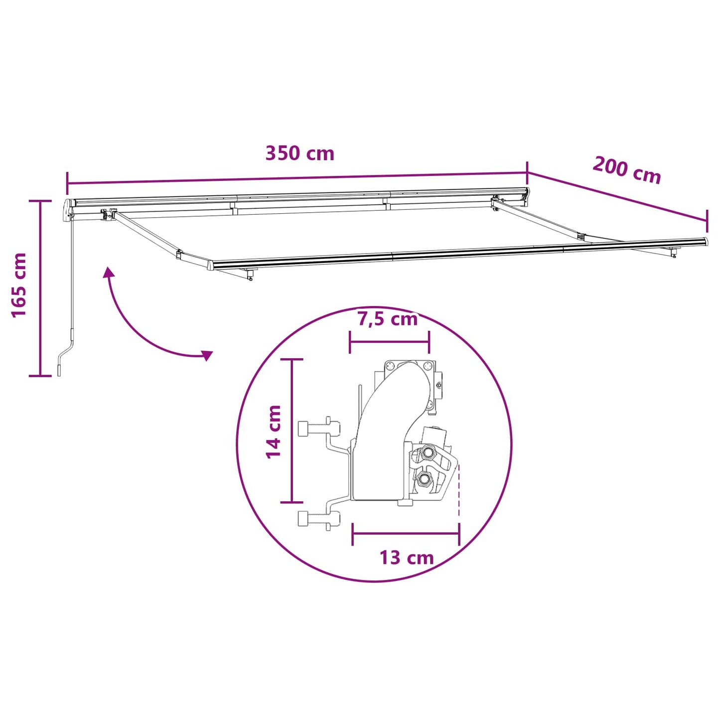 Inklapbaar Zonnescherm Taupe Stof Taupe (Witte Frame)