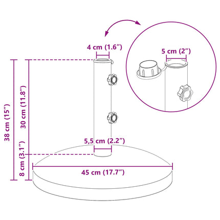 Parasolvoet Voor 40-50 Mm Paal 26.75 Kg Graniet En Rvs